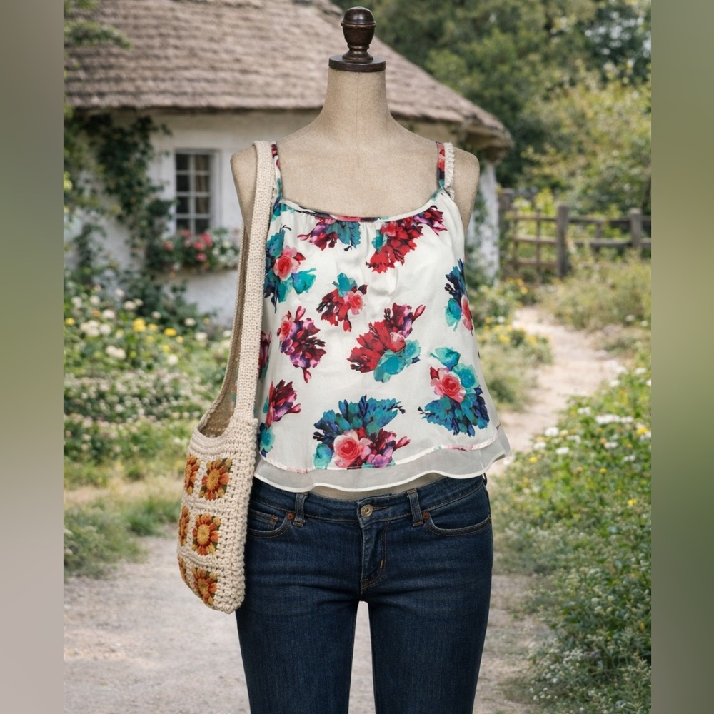 Lovers And Friends Floral Print, Layered, Lace Strap Blouse - Picture 1 of 8